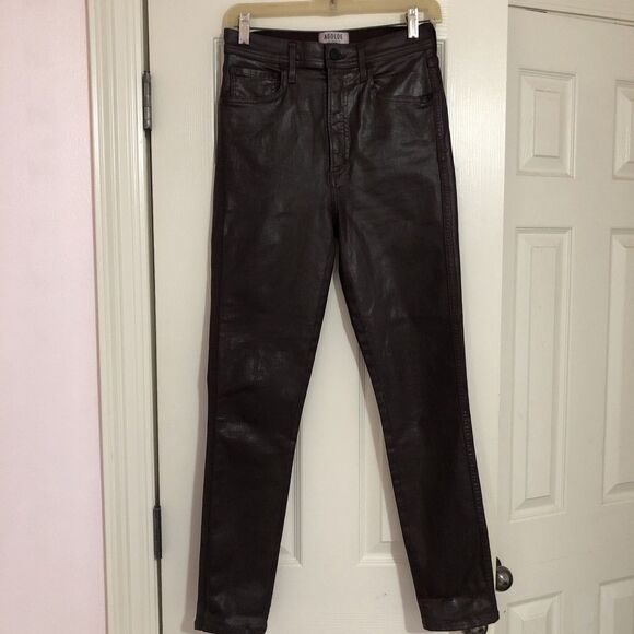 Agolde Pants Women 28 Faux Leather High Rise Jeans Pants Brown Stretch 8… - Picture 2 of 7